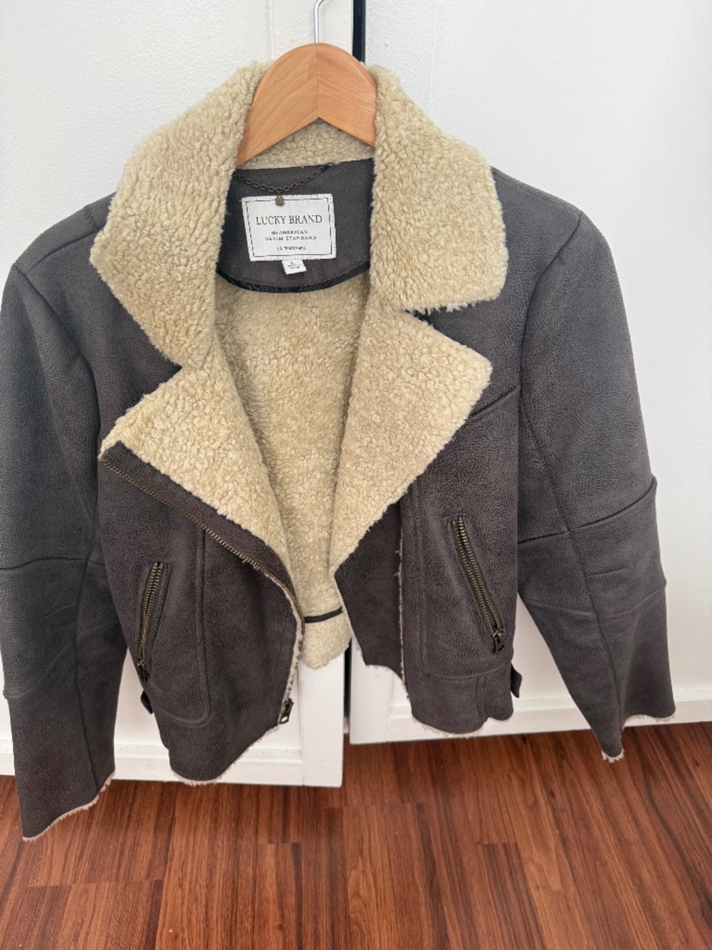 Lucky Brand Faux Fur Shearling Moto Grey Large